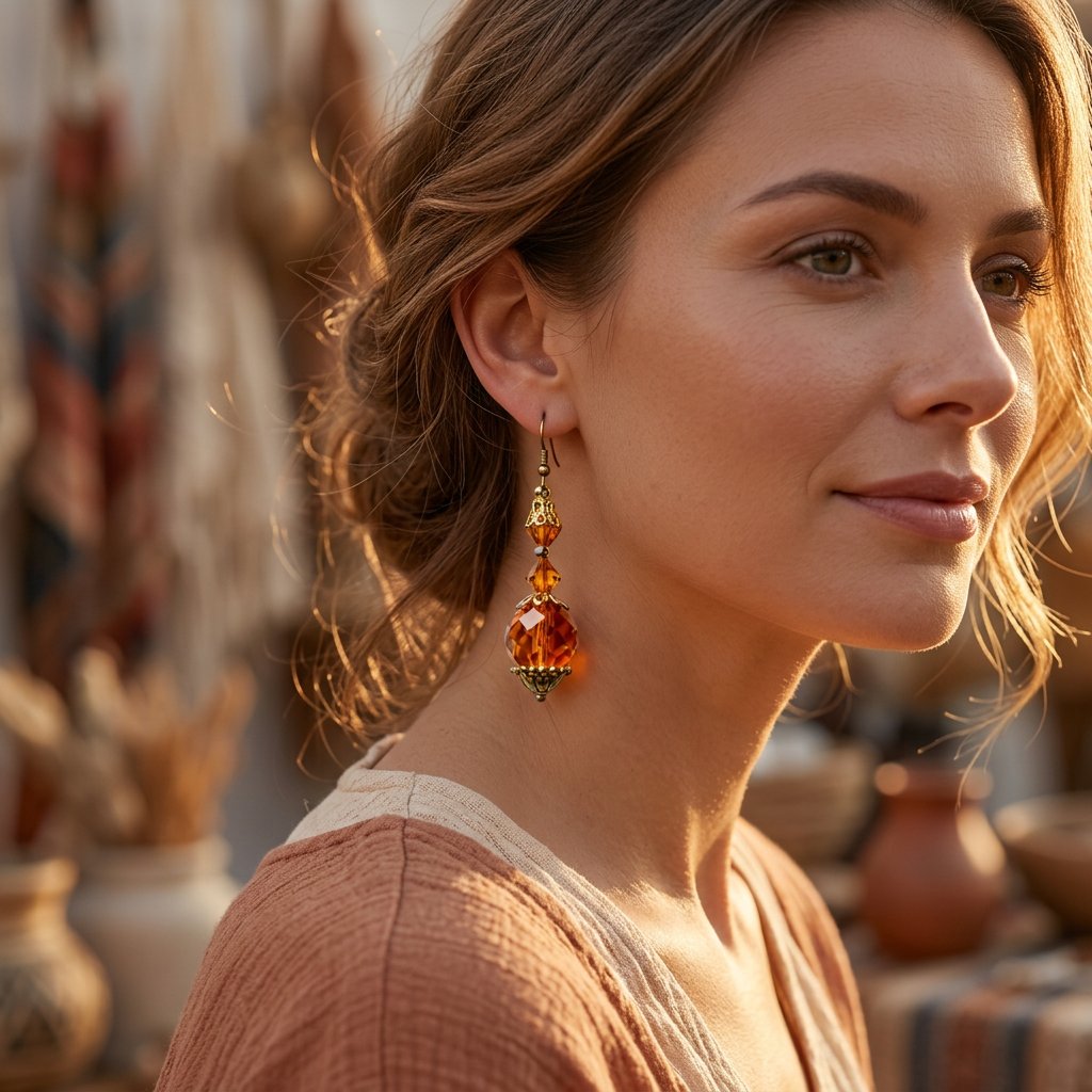 Ambre Solaire porté — Boucles d'oreilles fait main SoClô Atelier