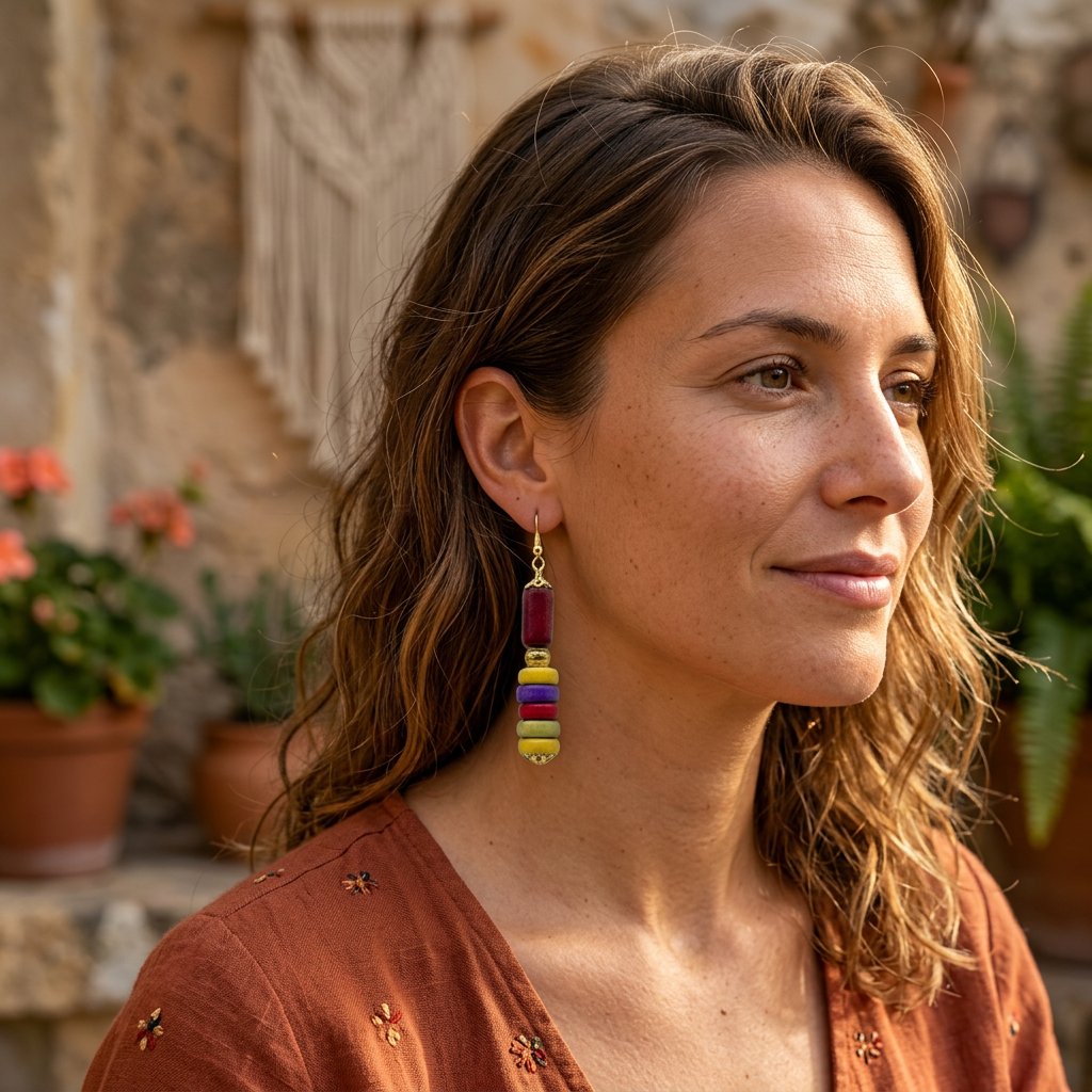 Boucles d'oreilles Fiesta Colorée en pâte polymère faites main, portées au quotidien