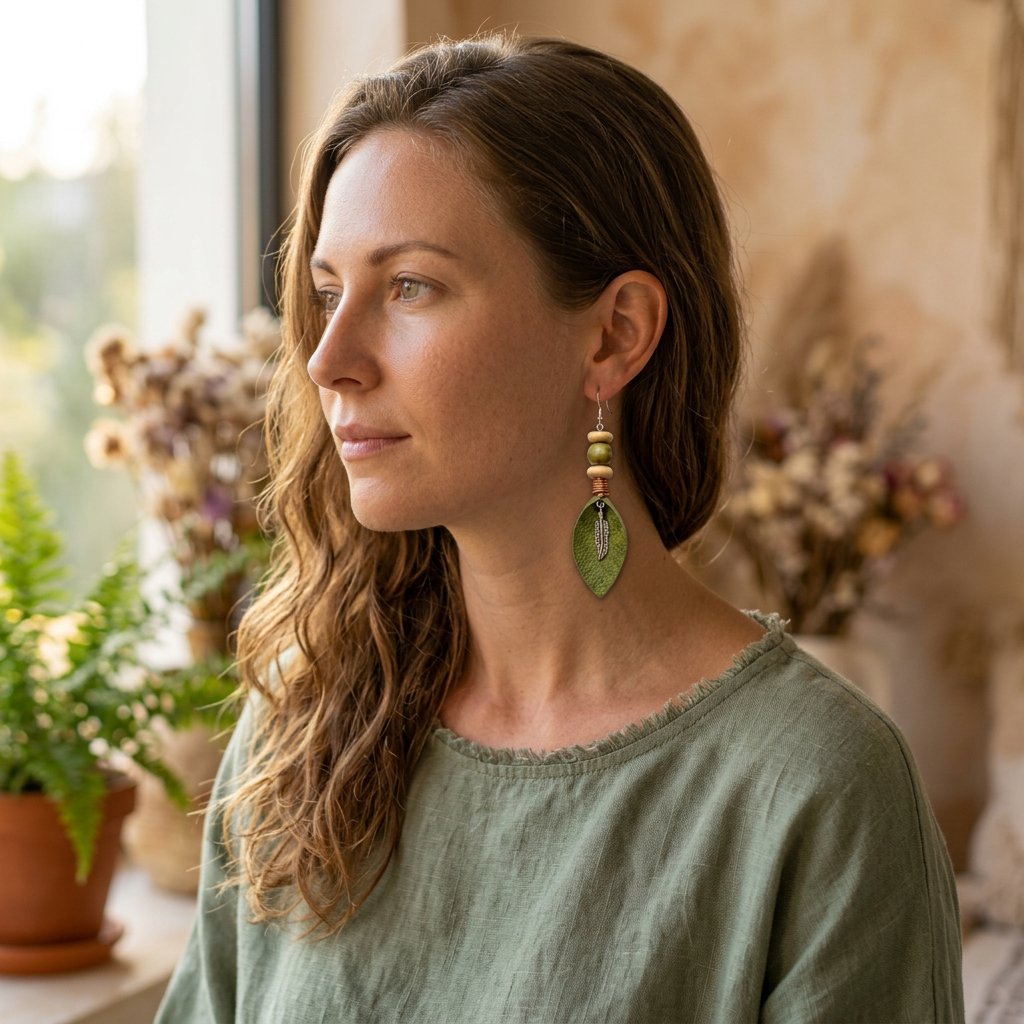 Feuille Olive porté — Boucles d'oreilles fait main SoClô Atelier