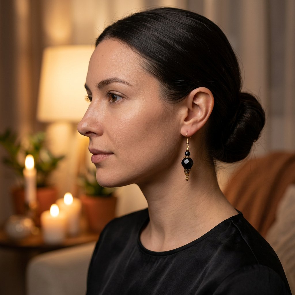 Minuit Chic porté — Boucles d'oreilles fait main SoClô Atelier