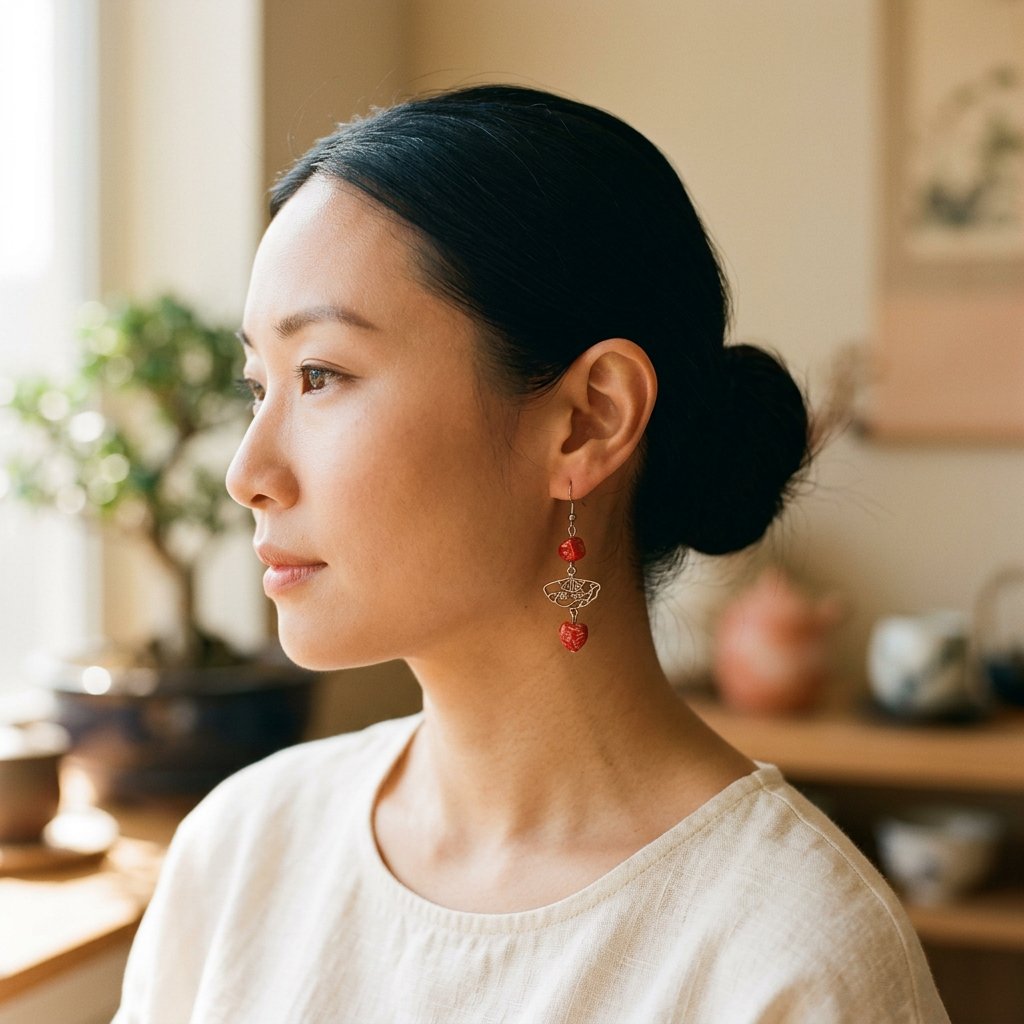 Japan fans  porté — Boucles d'oreilles fait main SoClô Atelier