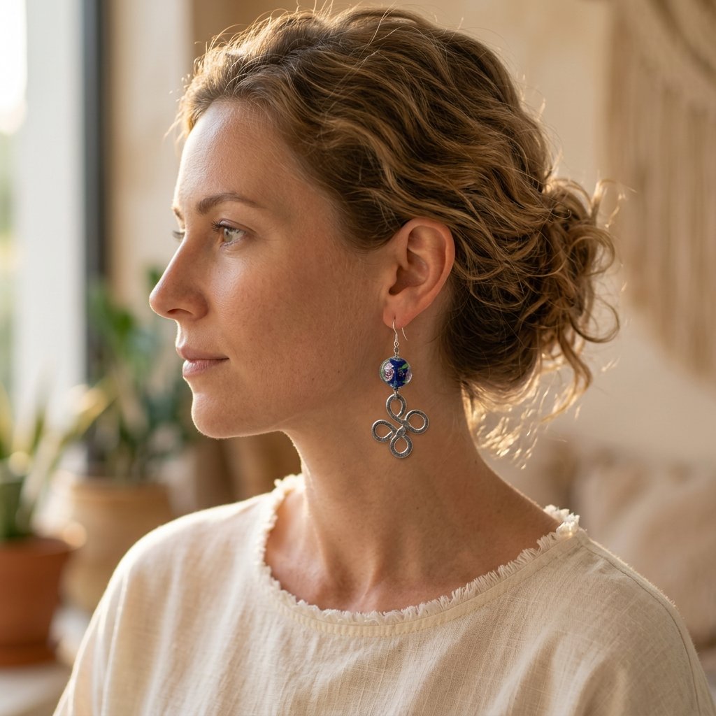 Rose Bleue porté — Boucles d'oreilles fait main SoClô Atelier