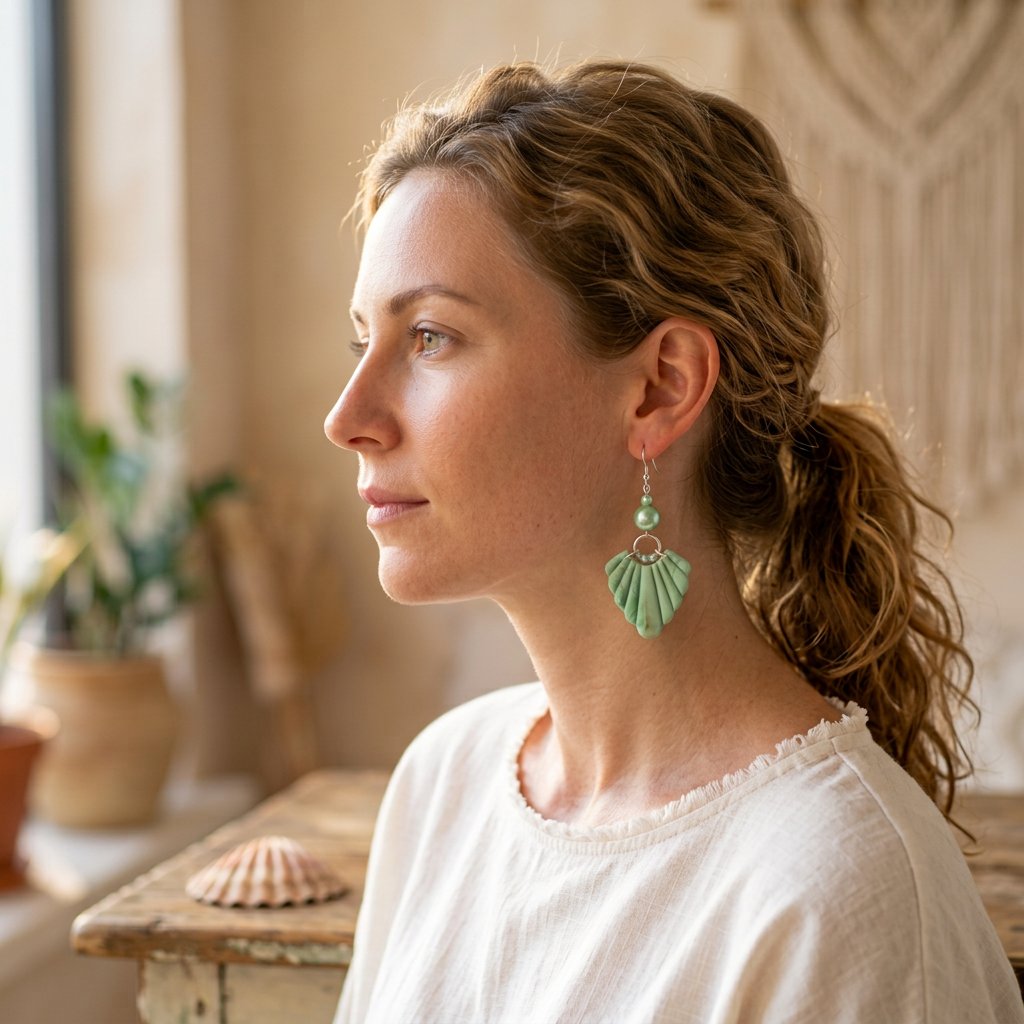 Écume du Matin porté — Boucles d'oreilles fait main SoClô Atelier