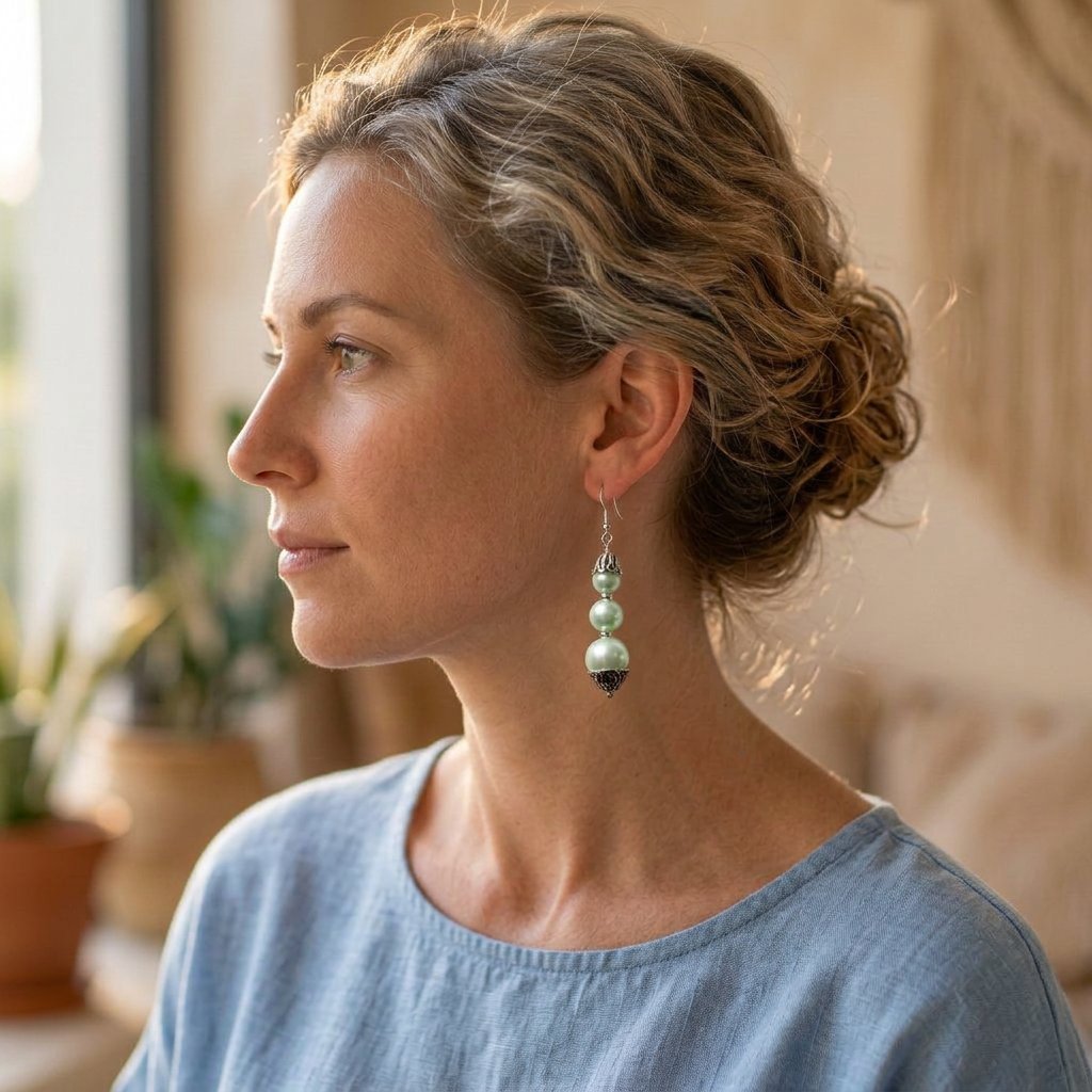 Perles de Menthe porté — Boucles d'oreilles fait main SoClô Atelier