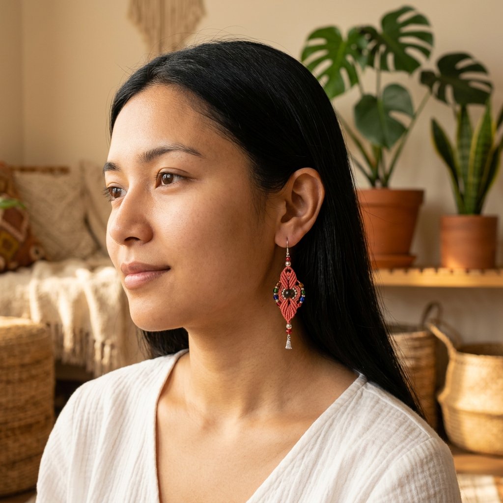 Corail Tressé porté — Boucles d'oreilles fait main SoClô Atelier