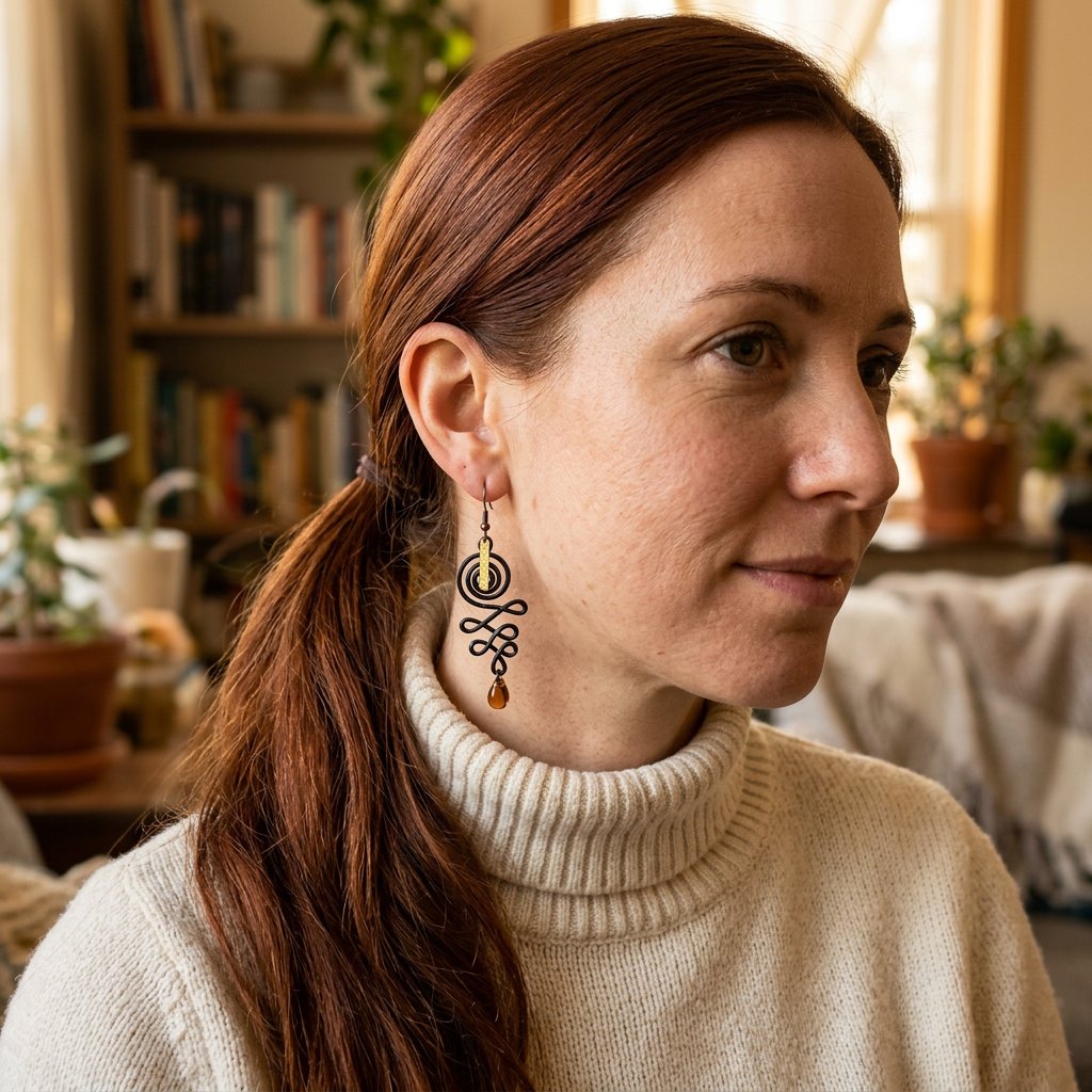 Spirale fauve porté — Boucles d'oreilles fait main SoClô Atelier