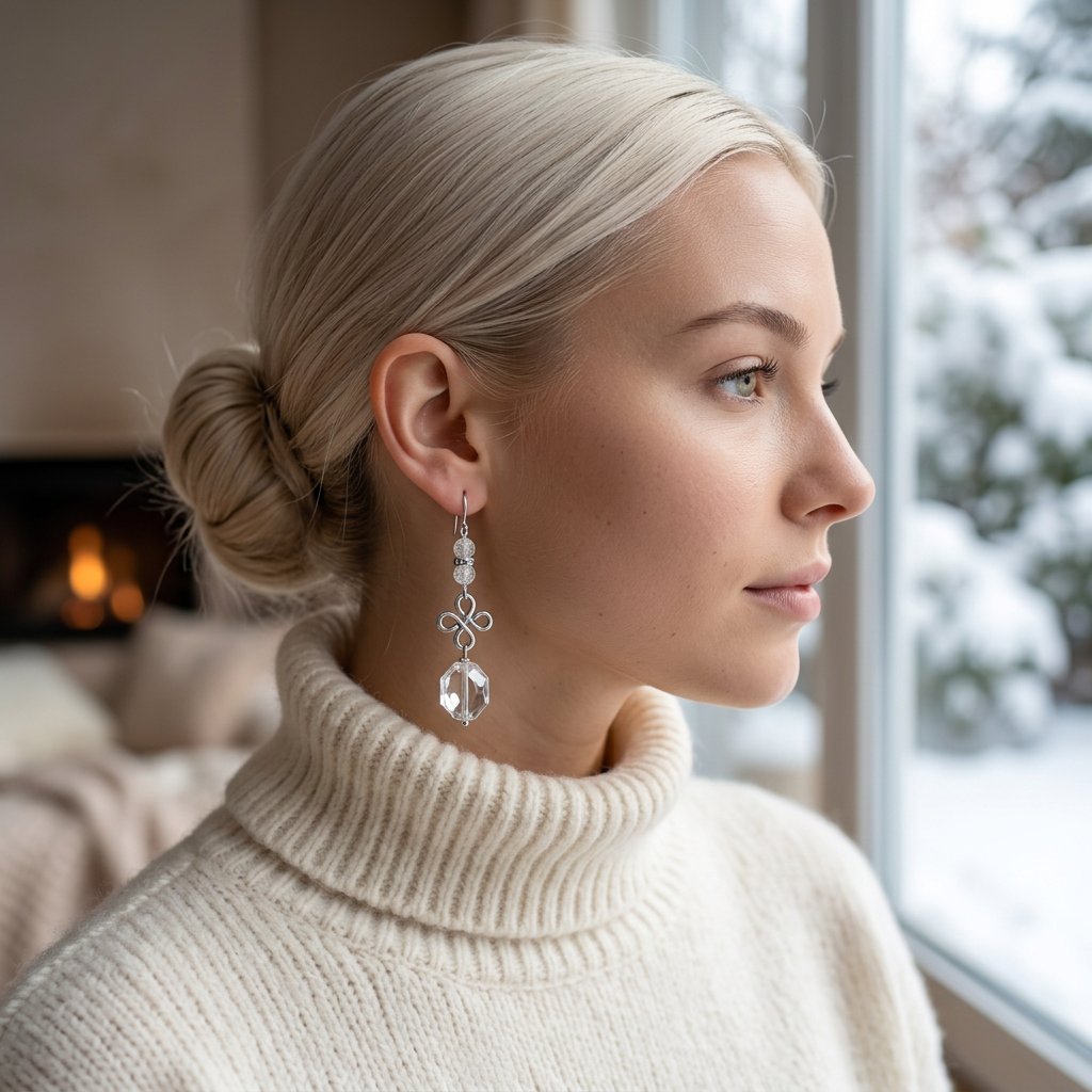 Givre scintillant  porté — Boucles d'oreilles fait main SoClô Atelier