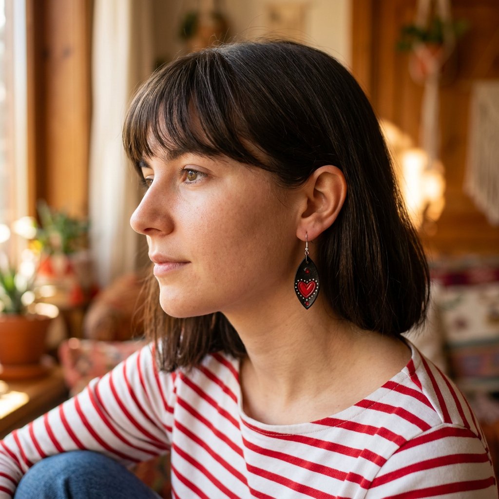 Cœur de cuir porté — Boucles d'oreilles fait main SoClô Atelier