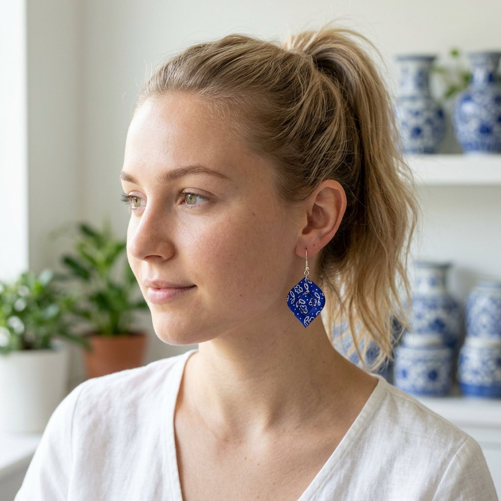 Guimauve bleue  porté — Boucles d'oreilles fait main SoClô Atelier