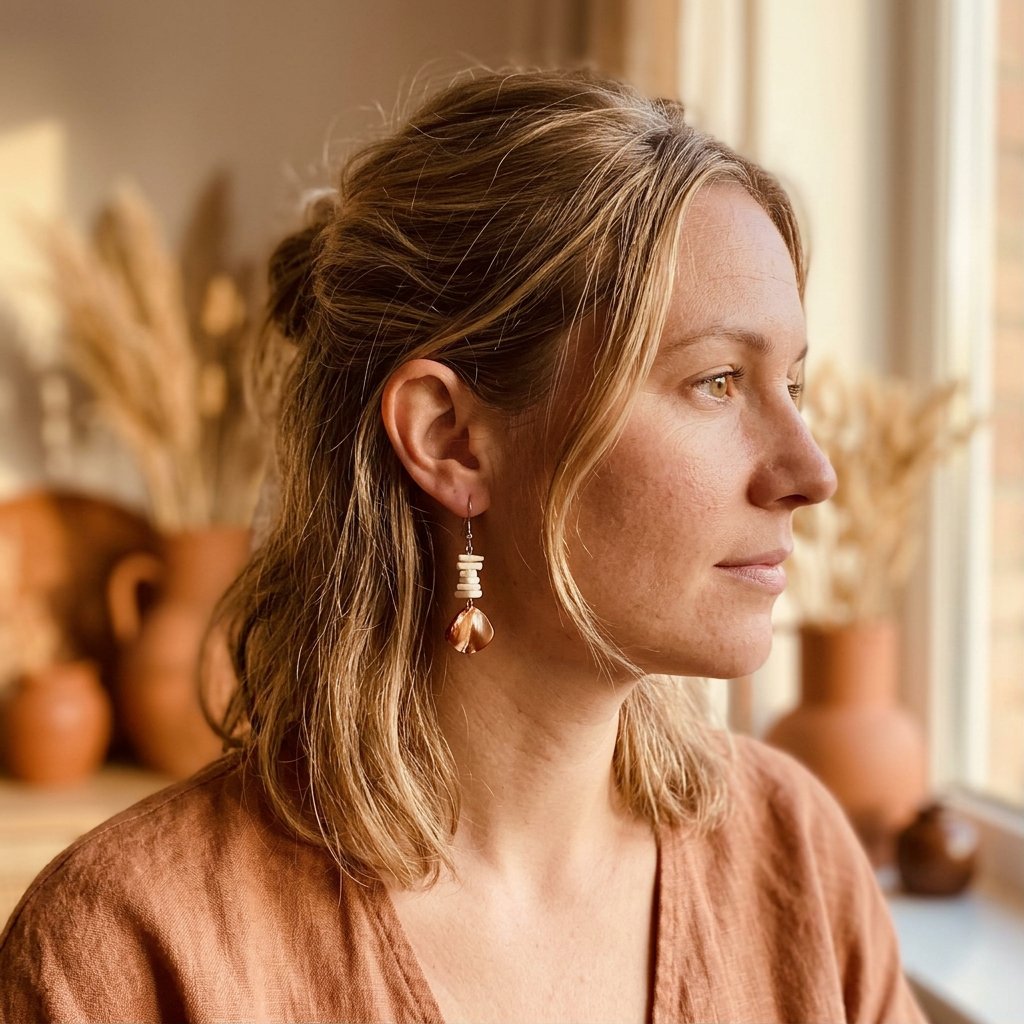 Terre de Sienne porté — Boucles d'oreilles fait main SoClô Atelier