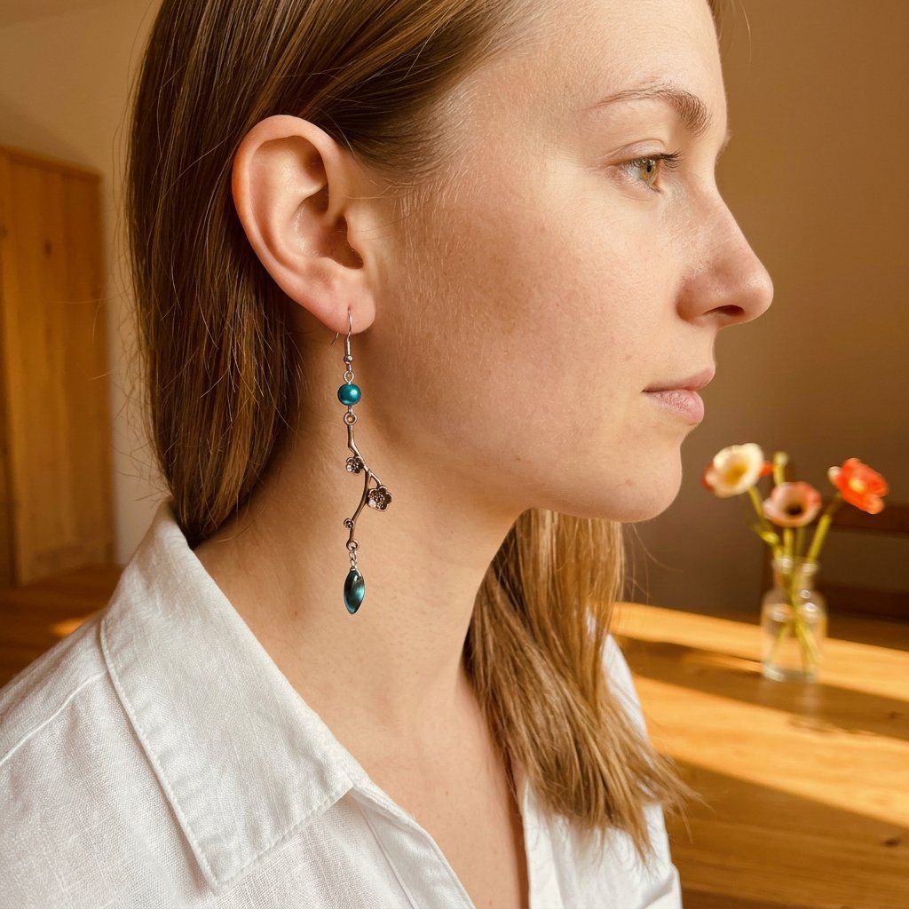 Coquelicot d’Argent porté — Boucles d'oreilles fait main SoClô Atelier